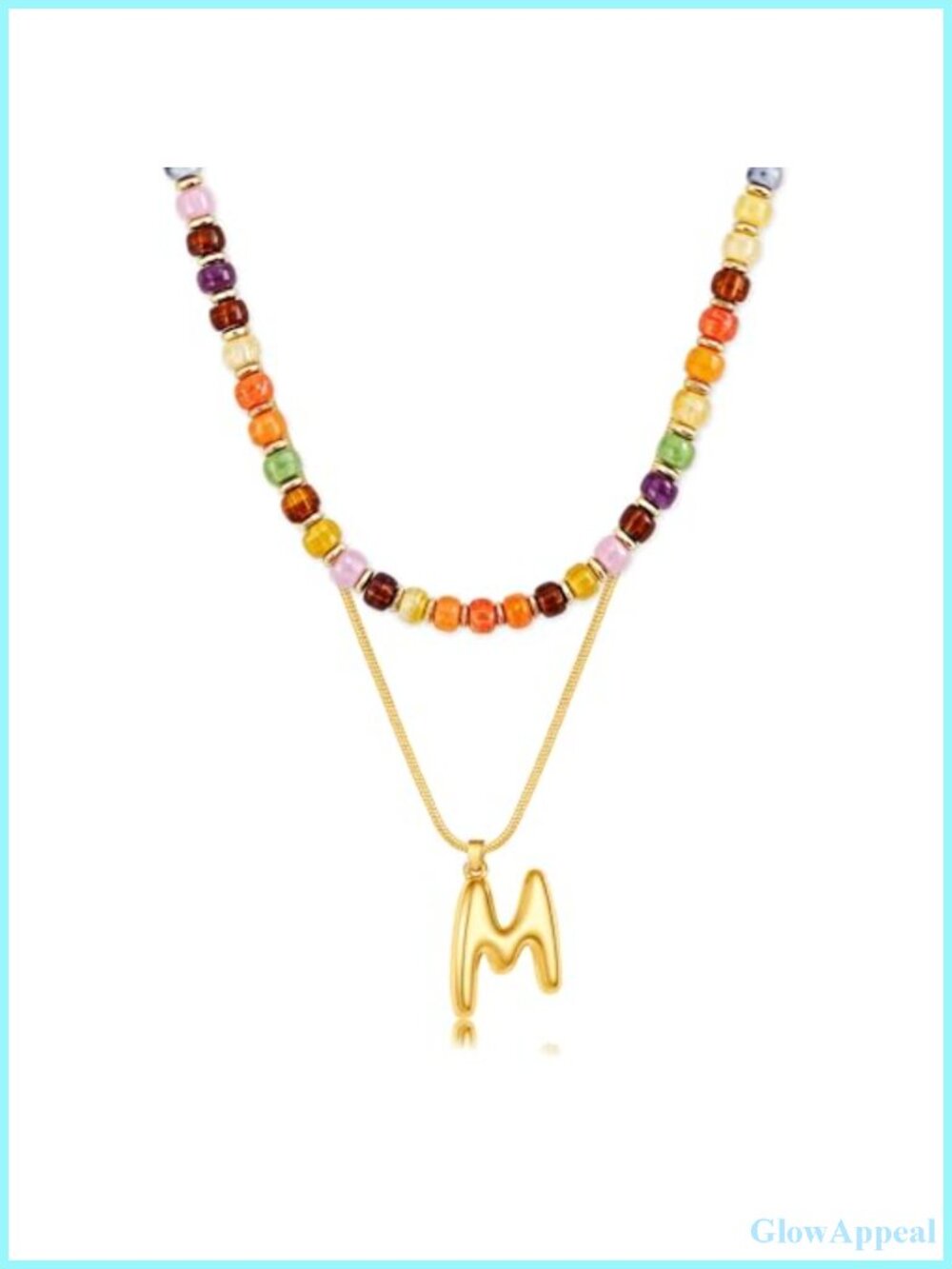 14K Gold Plated Layered Initial Necklace Set Acrylic Beaded Choker